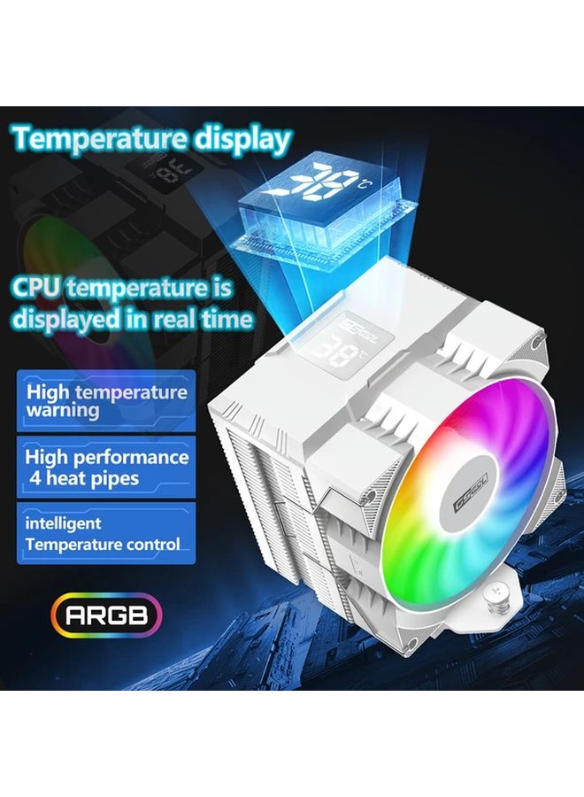 G130WH White ARGB CPU Cooler 4 Copper Tubes Real Time Temperature Display High Performance - Image 1